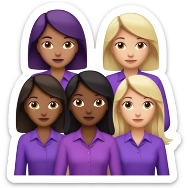 Group of reproductive age women 25-50 of all races with light, medium, dark and very dark skin tones. Blond, brown, black hair color with various purple blouses and shirtys. 10 per image sticker