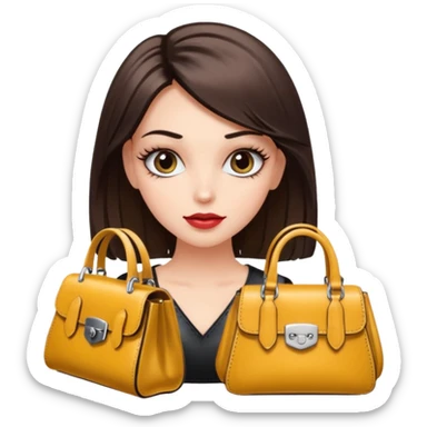 Glam girl with eyelasher looking left and right between two purses, playful puzzled expression — can’t decide between two options sticker