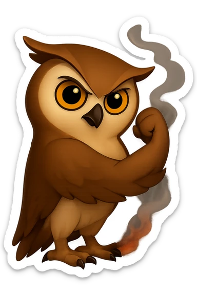 Точно такая же картинка и поза, только хвост совы слегка подгоревший и от него идет дымок, прозрачный фон sticker