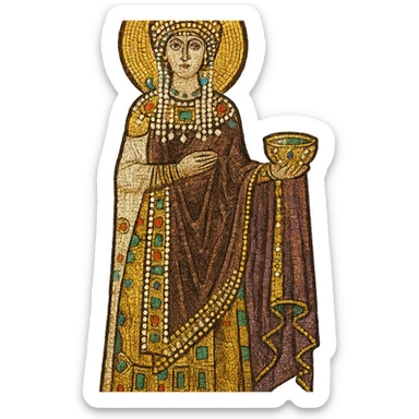 Empress Theodora in Byzantine regalia, mosaic art style, gold and jewel tones sticker