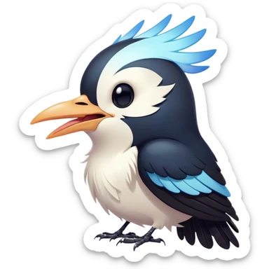 Cinematic Cute Yawning Magpie Portrait Emoji, Head tilted slightly with a dramatic, wide-open yawn, showcasing a sleek, contrasting feathered form with softly drooping wings and sleepy, half-closed eyes, Simplified yet irresistibly adorable features, highly detailed, glowing with a soft, cozy urban glow, high shine, relaxed yet expressive, stylized with a dash of whimsical charm, soft glowing outline, capturing the essence of a drowsy yet affectionate magpie that appears ready to stretch out for a nap! sticker