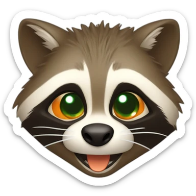 brown raccoon with orange eyes and a dark green hood that is laughing sticker
