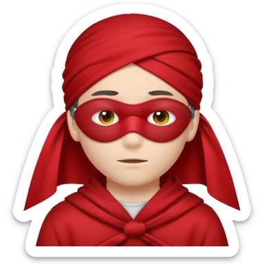 boy wearing red cloth over eyes sticker