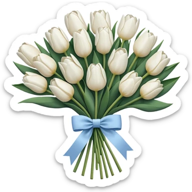 White tulips bouquet with light blue navy bow sticker