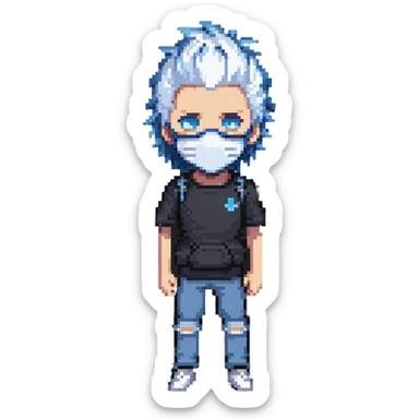teenager with blue mask, spiky white hair, standing sticker