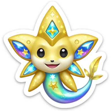 Elemental neon-iridescent shimmering lucky charming starry smiling cute Jirachi-Dragalge-Pokémon-Fakémon-hybrid-creature sticker