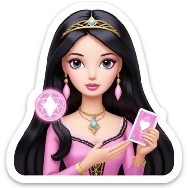 long black hair barbie with light pink tarot card sticker