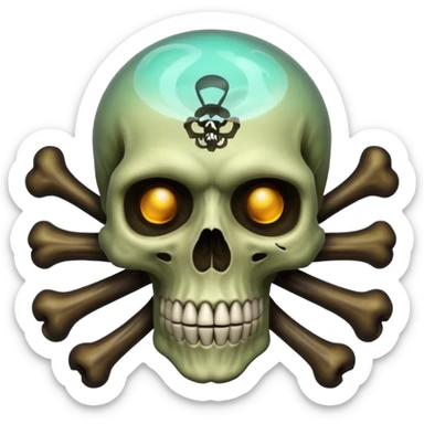 a poisonous cloud of gas, dark swamp color, with an image of a skull and two crossed bones behind the skull sticker