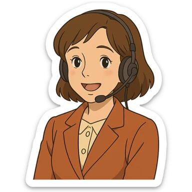 ghibli style AI voice receptionist with headset, warm and welcoming sticker