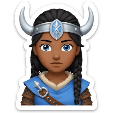 Viking female brown skin slave with blue eyes and no helmet black hair  sticker
