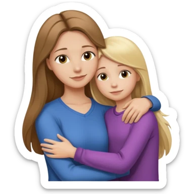 A beautiful mother with long brown hair hugging her cute 12yr old blonde hair daughter sticker