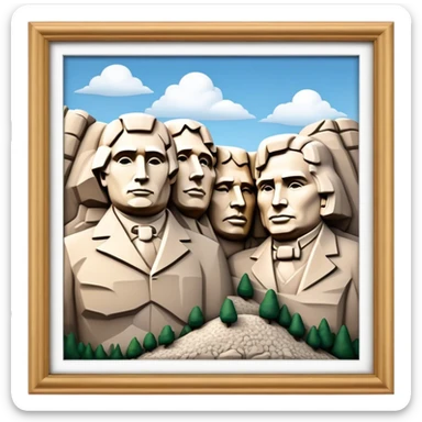 Cinematic Realistic Mount Rushmore Landmark Emoji, showcasing monumental carved presidential faces rendered with crisp textures and dynamic, historical lighting. sticker