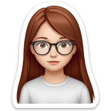 A teen girl with glasses and long brown straight hair with a bit red on the ends sticker