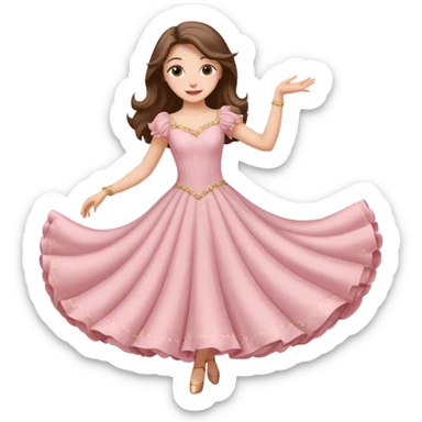 happy white long brunette hair girl with hazel eyes in light pink ballroom dancing sticker
