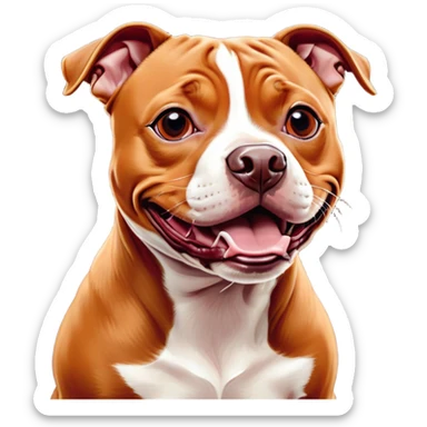 Cinematic Comical Red/Fawn Staffordshire Bull Terrier Portrait Emoji, Head tilted dramatically with an exaggeratedly amused expression, featuring a striking red/fawn Fur with bold white accents, wide, expressive dark eyes filled with playful disbelief, Simplified yet hilariously expressive features, highly detailed, glowing with a slightly sassy glow, high shine, dramatic yet playful, stylized with an air of cheeky mischief, bright and endearing, soft glowing outline, capturing the essence of a spirited and over-the-top guardian, so meme-worthy it feels like it could side-eye its way into internet fame instantly! sticker