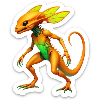 Tropical futuristic lush warm-colored neon Fionbri-Vernid-creature (full body) sticker