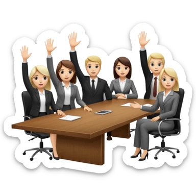 saying goodbye a group of coworkers hand up in meeting room in long rectangular table sticker