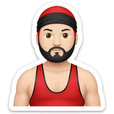 White skin fat guy with black durag and black beard in a red and black wrestling singlet sticker