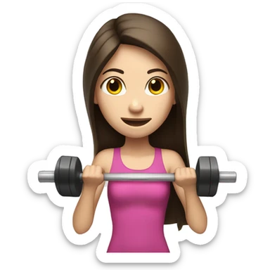 Skinny white girl with long dark brown hair lifting weights  sticker