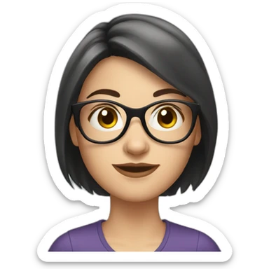 A young white woman with very dark brown smooth hair and glasses sticker