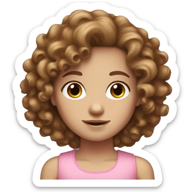 Curly brown hair white girl with freckles and pink top  sticker