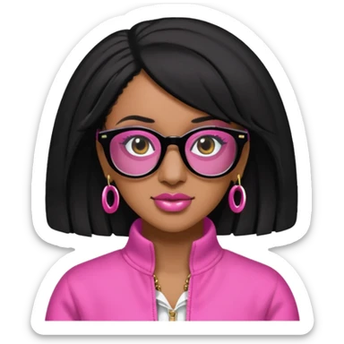 rapper Cardi B black hair, pink cloth wear black glasses sticker