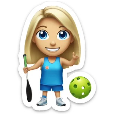 smiling girl with blue eyes playing Pickleball sticker