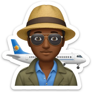 Visage homme créole réunionnais avec chapeau arrive avion sticker