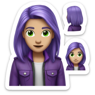 Mal from Descendants (white skin, long straight purple hair, green eyes, purple leather jacket) sticker