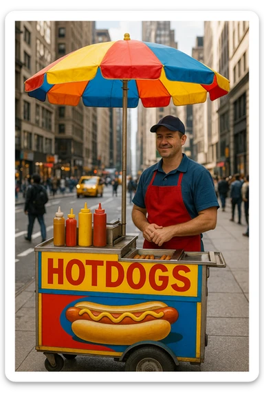 hotdog seller in New York with cart sticker