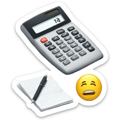 a paper with notes on it and a calculator on the right side, angled a little, on the paper a pen sits on top of it also angled slight sticker