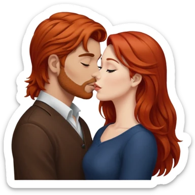 mujer pelirroja pelo largo besando a un hombre de pelo café sticker