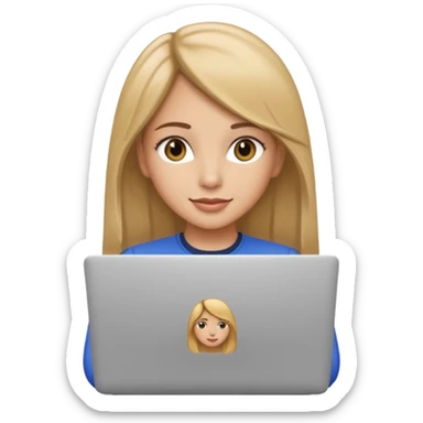 Pretty girl with medium long, light golden/brownish hair, Latina, with a laptop, AI-generated emoji. sticker