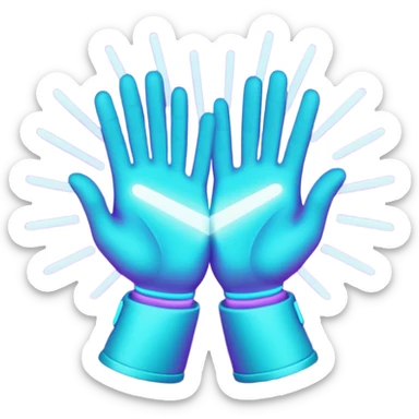 futuristic glowing clapping hands, purple and cyan glow, dark background sticker