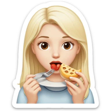 Chica blanca rubia comiendo  sticker