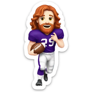 Redhead jesus playing American football wearing purple 14 sticker