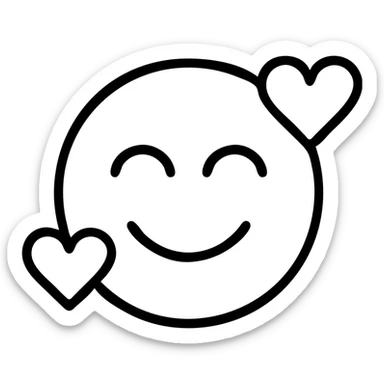 monochrome black and white love emoji smiling with hearts sticker