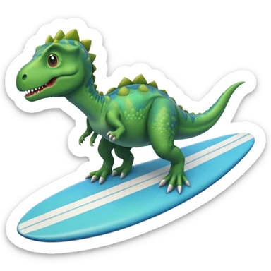 A dinosaur on a surfboard sticker