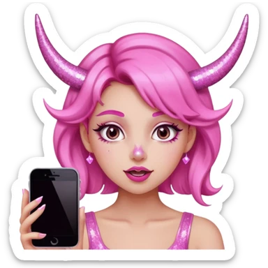 glitter pink girl naughty selfie glitter pink horns sticker