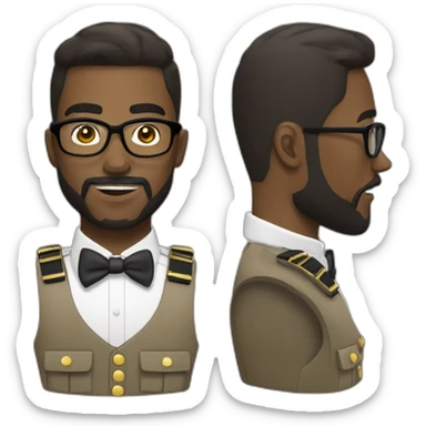 black soldier with beard, part in hair, white collared shirt, bow tie, gold glasses, bulletproof vest  sticker