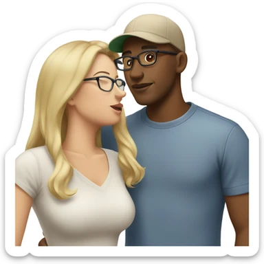 blonde woman with glasses and men with light skin and cap and no glasses kissing sticker