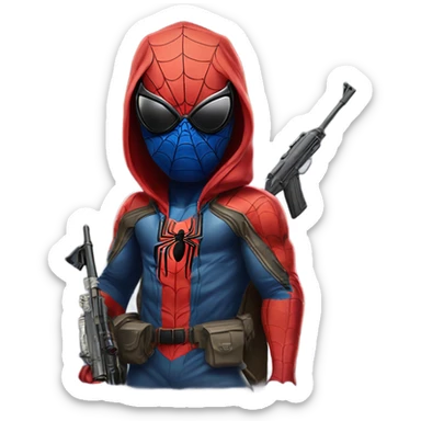 Spider-Man wearing sunglasses with ak47 sticker