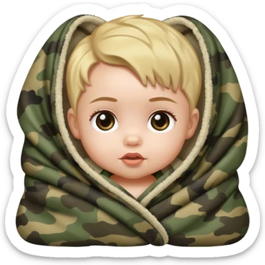 Baby girl wrapped in a camo blanket ￼ sticker