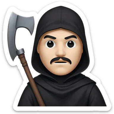 an executioner with a black sheet on his face so we can't see his face but only his eyes and an axe in his hand sticker