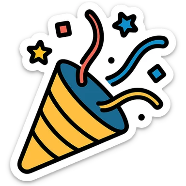 party popper with confetti icon in lineal color with black outlines sticker