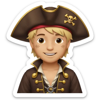 light brown Hispanic boy with blond hair that is dressed as a pirate sticker
