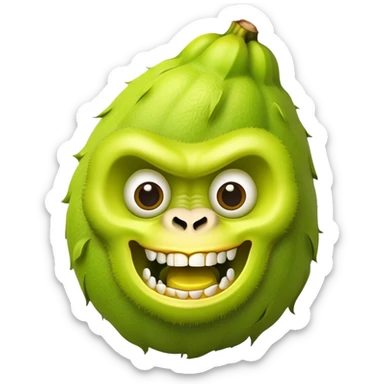 A peeled banana body with a lime green gorilla head showing teeth and expressive eyes sticker