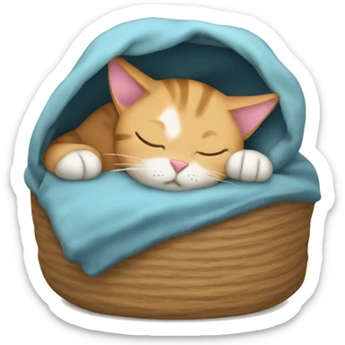 cat sleeping in a cozy bed with a sleep cap sticker