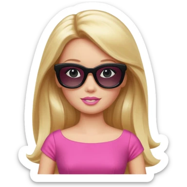 barbie with long blonde hair wear black sun glasses, pink dress sticker