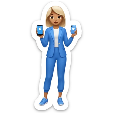 full body woman emoji inspired by AT&T, blue and white color scheme, holding a phone, Apple emoji style sticker